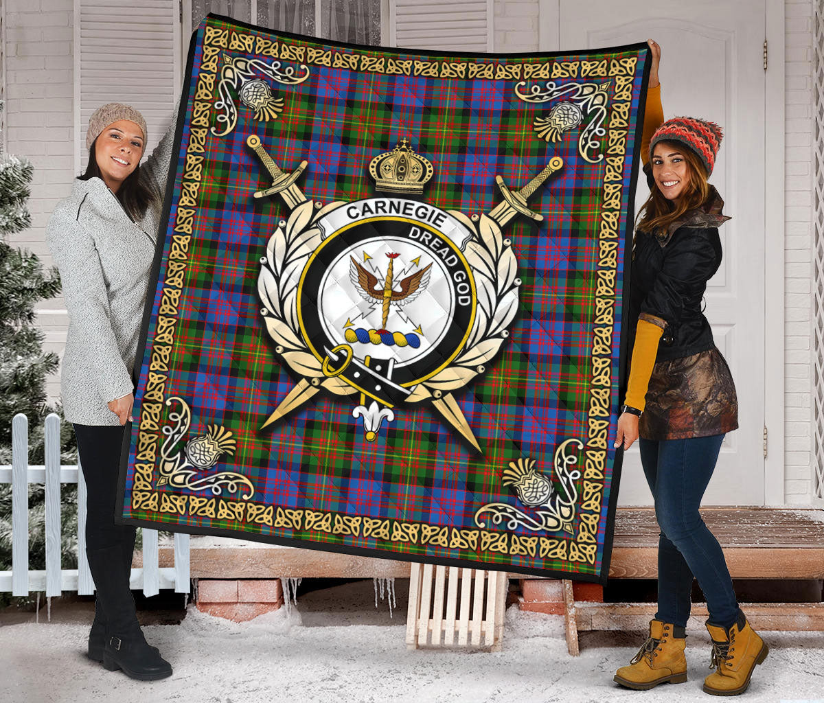 Carnegie Ancient Tartan Crest Premium Quilt - Celtic Thistle Style