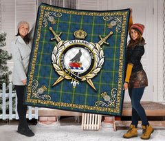 Clelland Tartan Crest Premium Quilt - Celtic Thistle Style