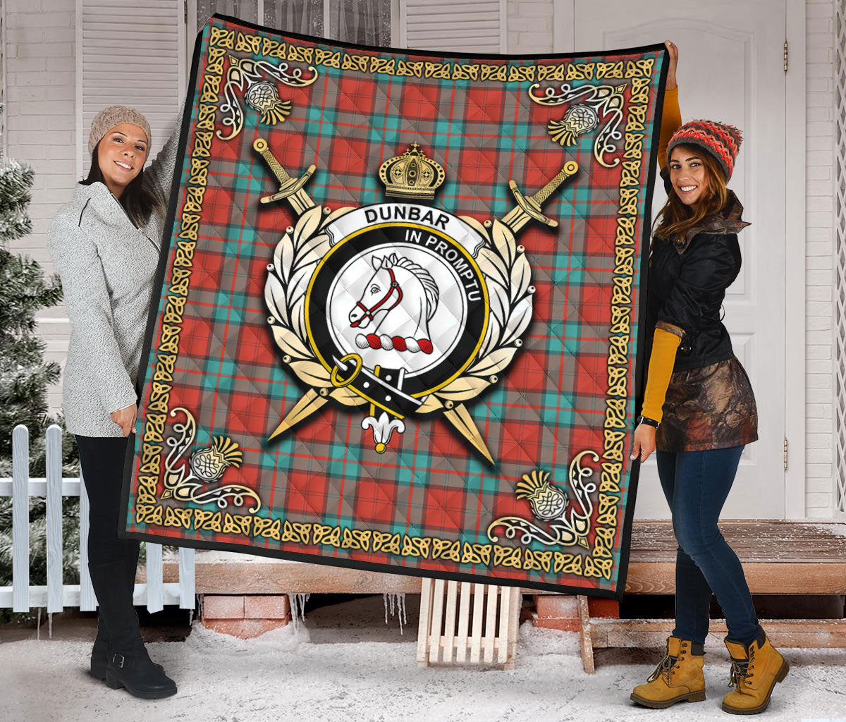 Dunbar Ancient Tartan Crest Premium Quilt - Celtic Thistle Style