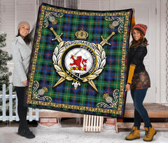 Farquharson Ancient Tartan Crest Premium Quilt - Celtic Thistle Style