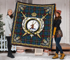 Fraser (of Lovat) Hunting Ancient Tartan Crest Premium Quilt - Celtic Thistle Style