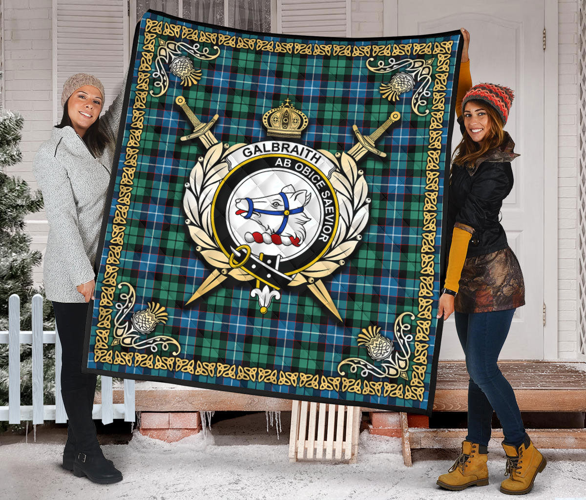 Galbraith Ancient Tartan Crest Premium Quilt - Celtic Thistle Style