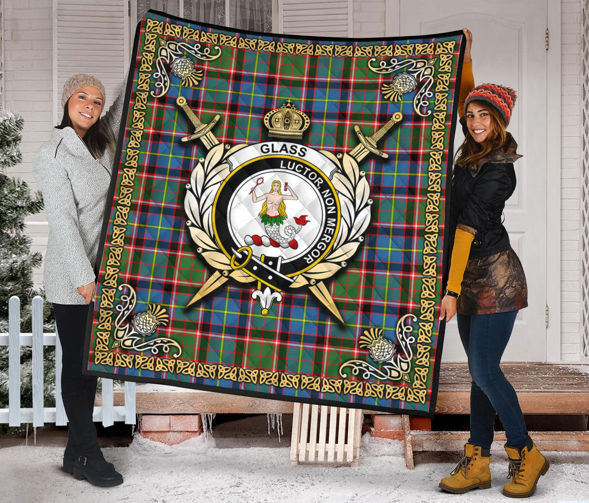 Glass Tartan Crest Premium Quilt - Celtic Thistle Style