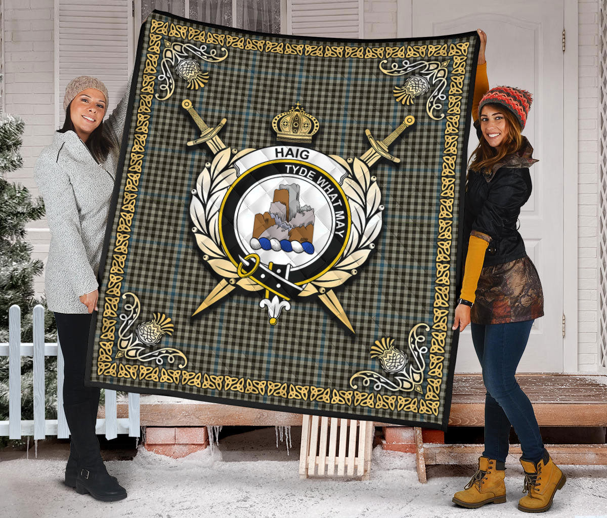 Haig Check Tartan Crest Premium Quilt - Celtic Thistle Style