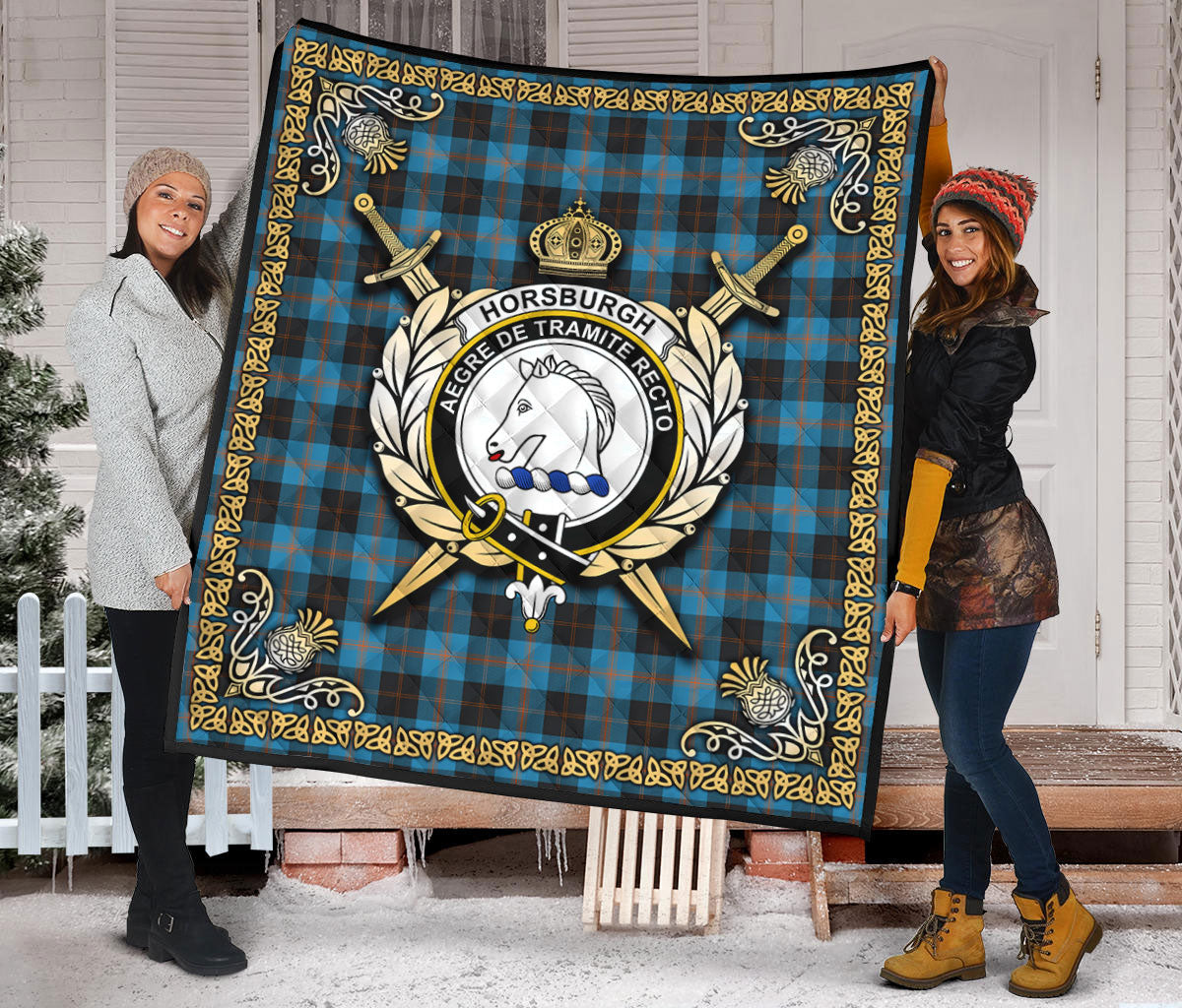 Horsburgh Tartan Crest Premium Quilt - Celtic Thistle Style
