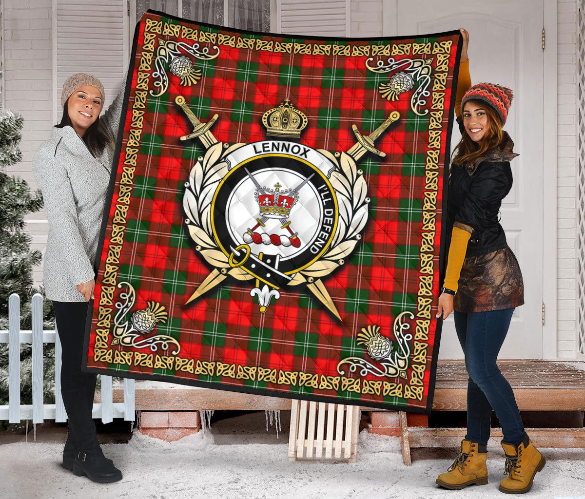 Lennox (Lennox Kincaid) Tartan Crest Premium Quilt - Celtic Thistle Style