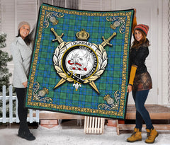 Lockhart Tartan Crest Premium Quilt - Celtic Thistle Style