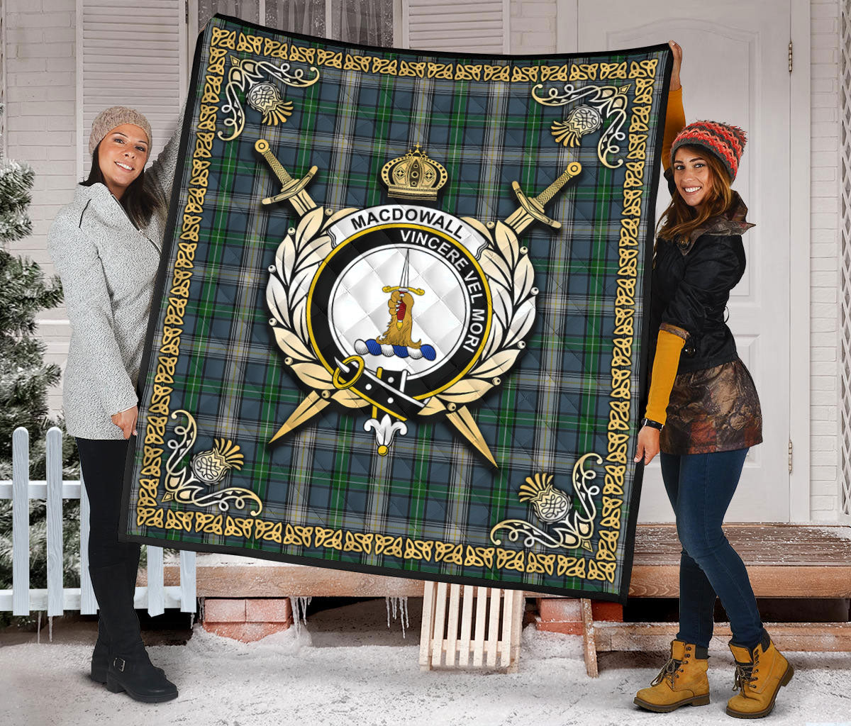 MacDowall Tartan Crest Premium Quilt - Celtic Thistle Style