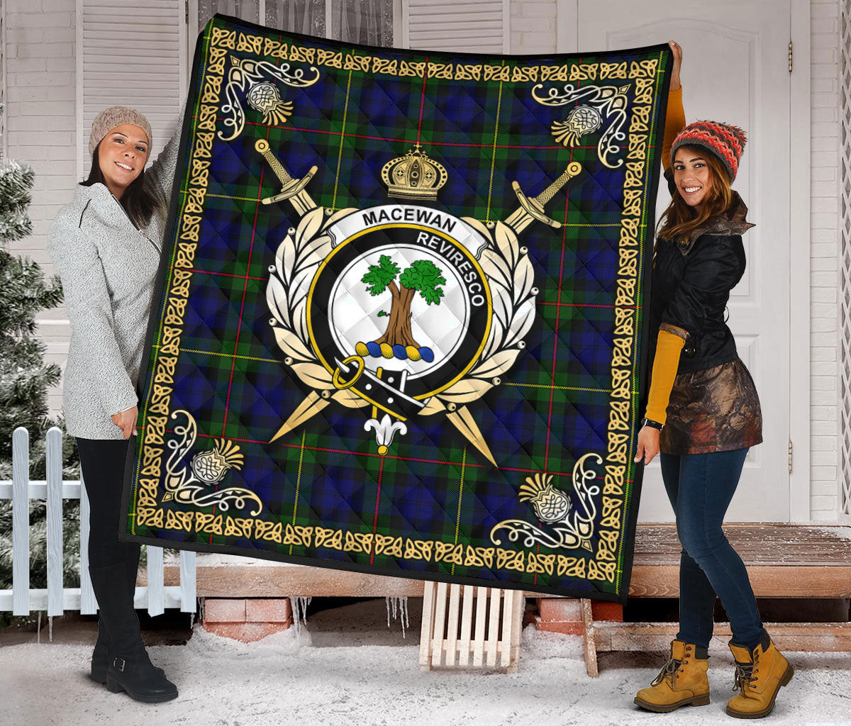 MacEwan Modern Tartan Crest Premium Quilt - Celtic Thistle Style