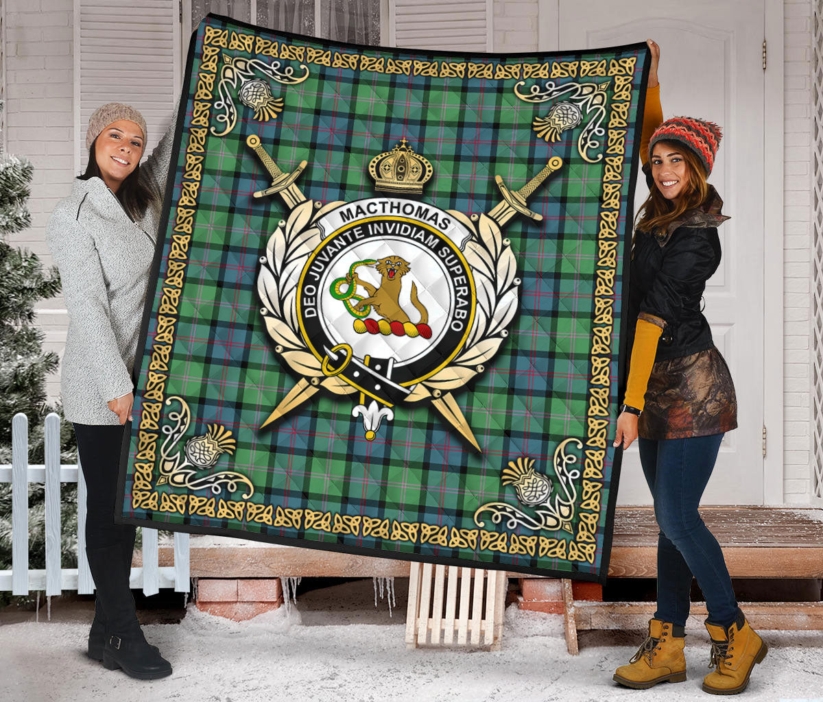 MacThomas Ancient Tartan Crest Premium Quilt - Celtic Thistle Style