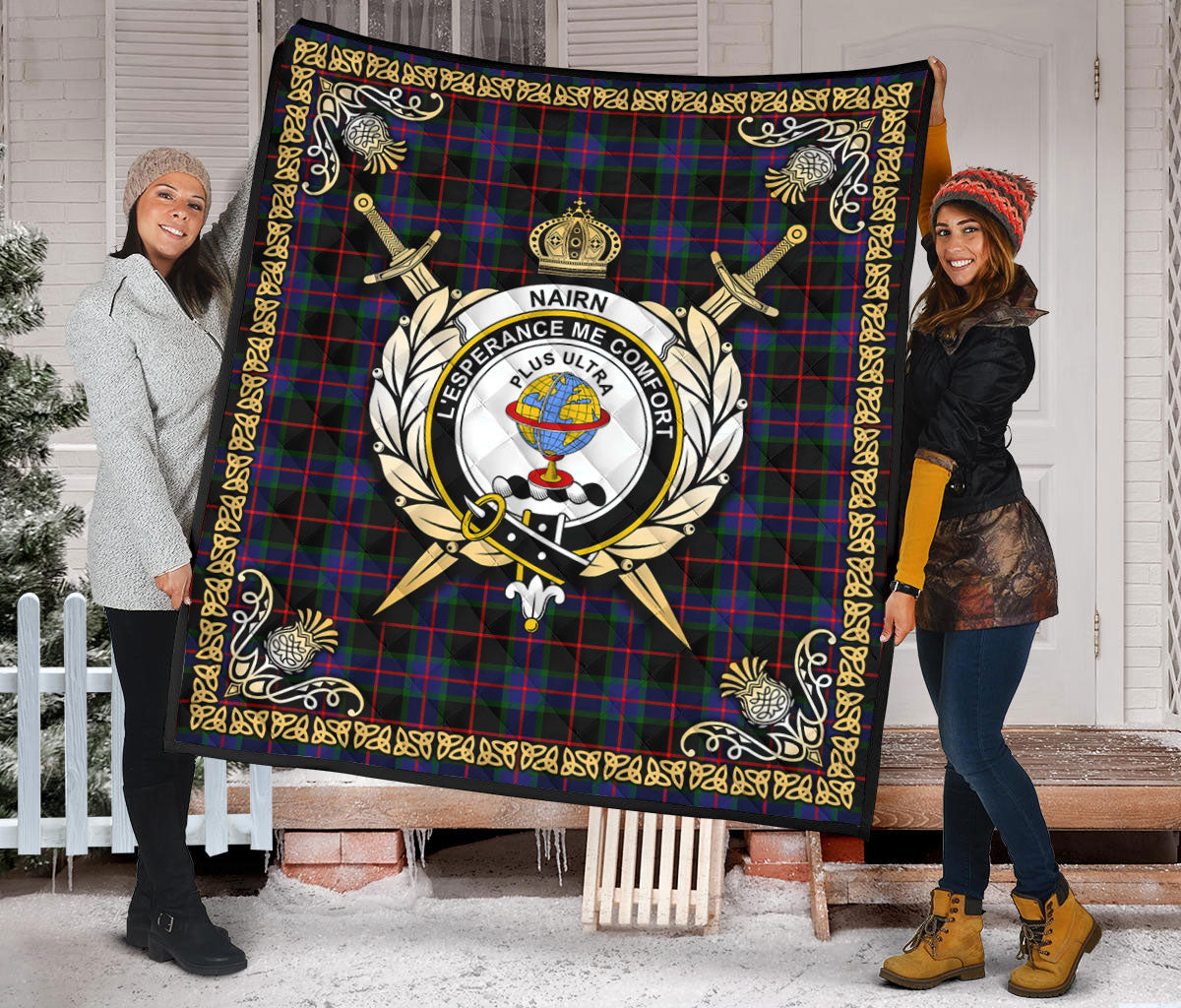 Nairn Tartan Crest Premium Quilt - Celtic Thistle Style