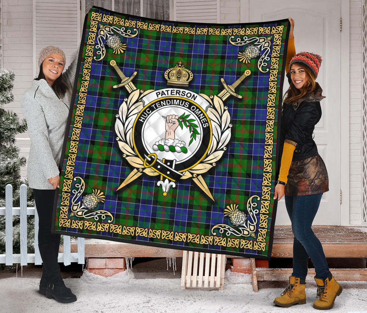 Paterson Tartan Crest Premium Quilt - Celtic Thistle Style