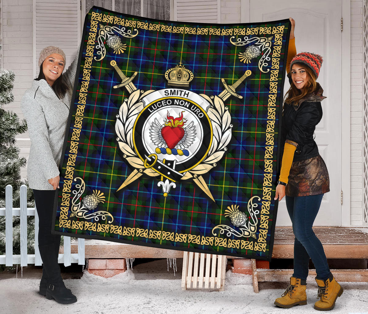 Smith Modern Tartan Crest Premium Quilt - Celtic Thistle Style