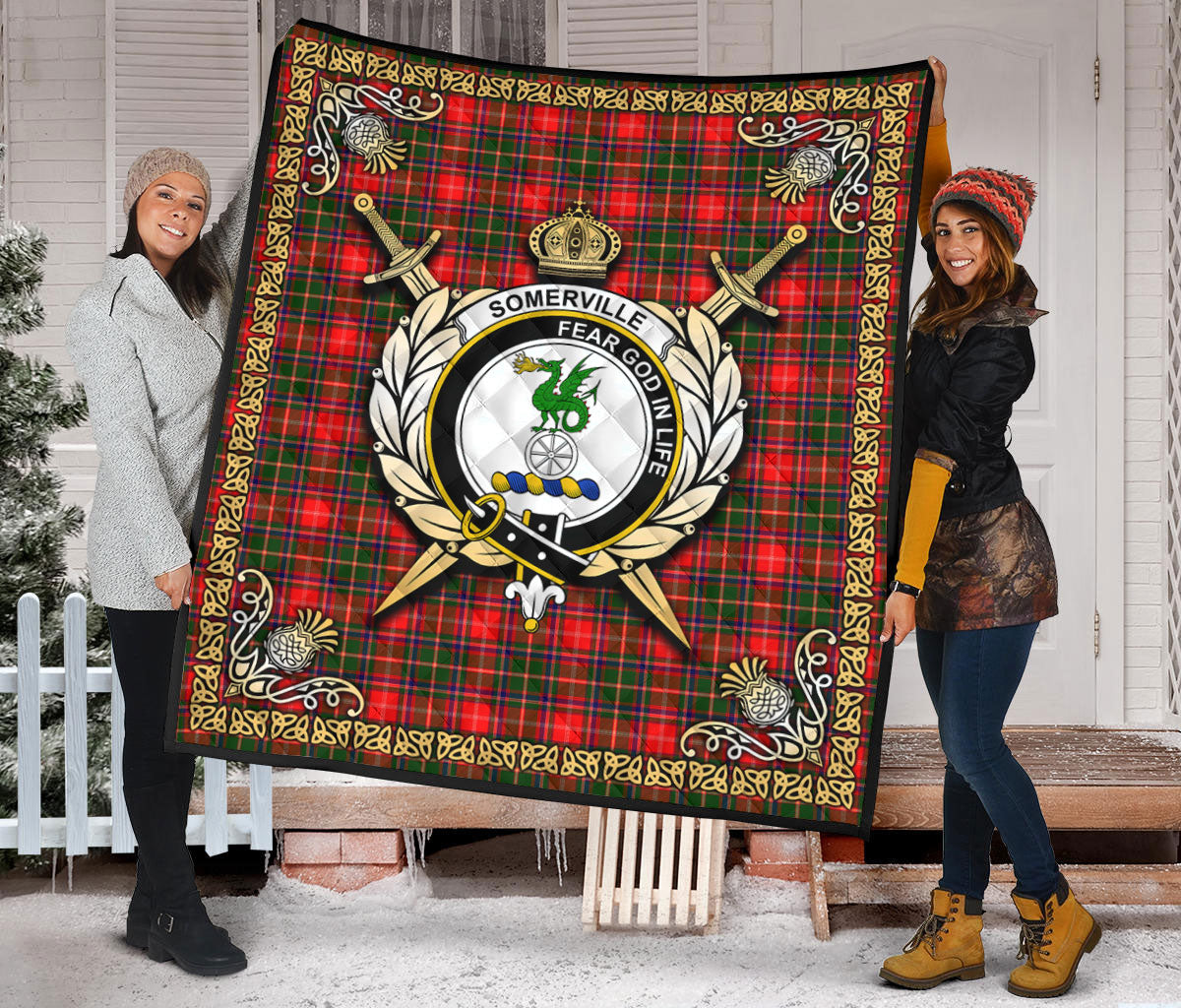 Somerville Tartan Crest Premium Quilt - Celtic Thistle Style