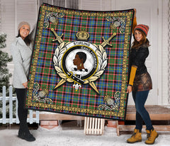Stirling (of Keir) Tartan Crest Premium Quilt - Celtic Thistle Style