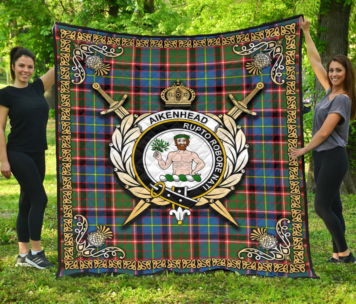 Aikenhead Tartan Crest Premium Quilt - Celtic Thistle Style