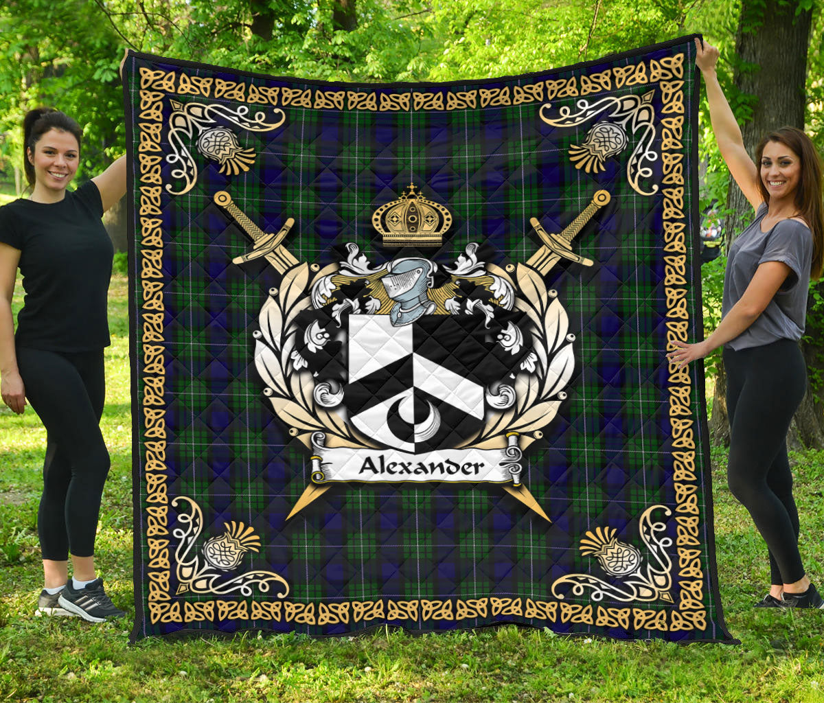 Alexander Tartan Crest Premium Quilt - Celtic Thistle Style