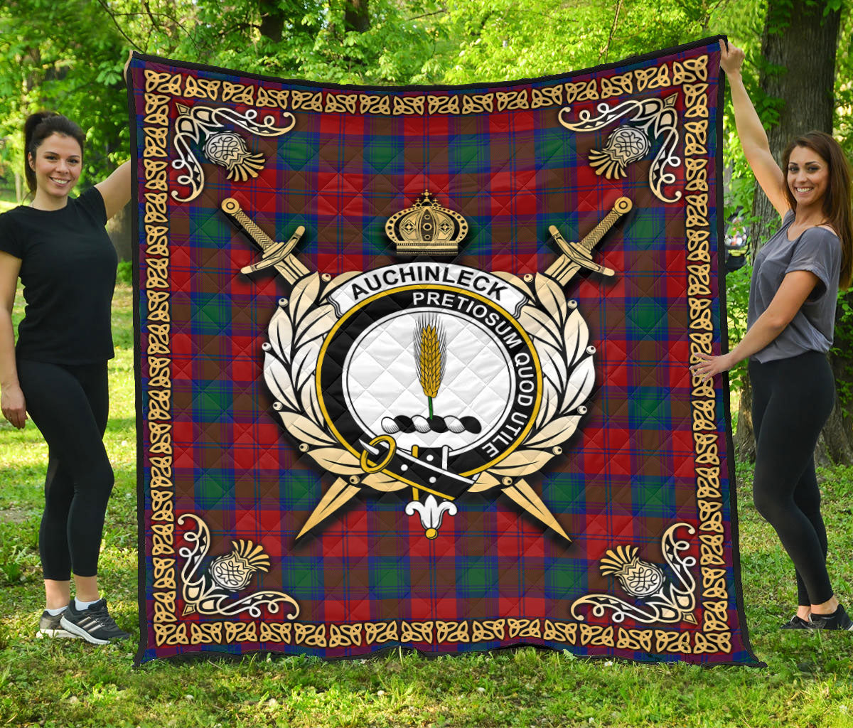 Auchinleck Tartan Crest Premium Quilt - Celtic Thistle Style