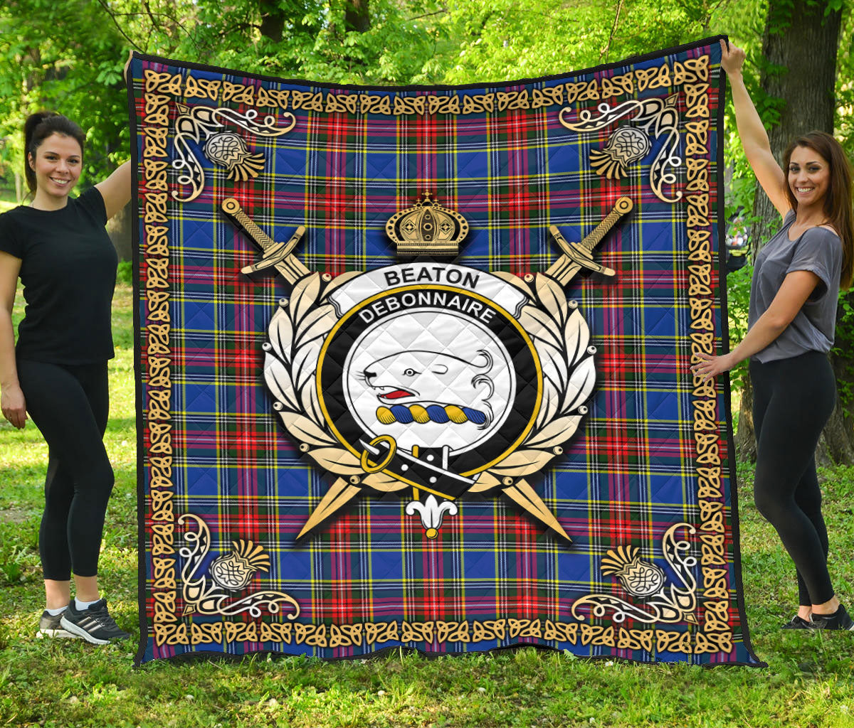 Beaton Modern Tartan Crest Premium Quilt - Celtic Thistle Style