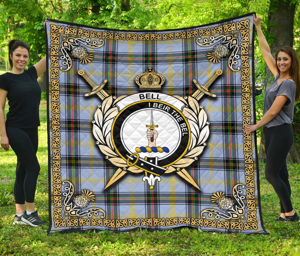 Bell of the Borders Tartan Crest Premium Quilt - Celtic Thistle Style
