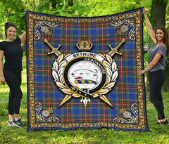 Bethune Ancient Tartan Crest Premium Quilt - Celtic Thistle Style