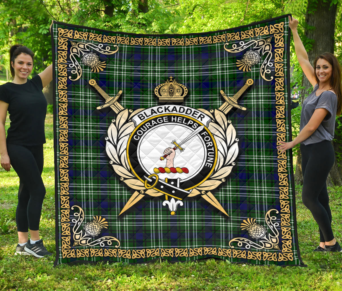 Blackadder Tartan Crest Premium Quilt - Celtic Thistle Style