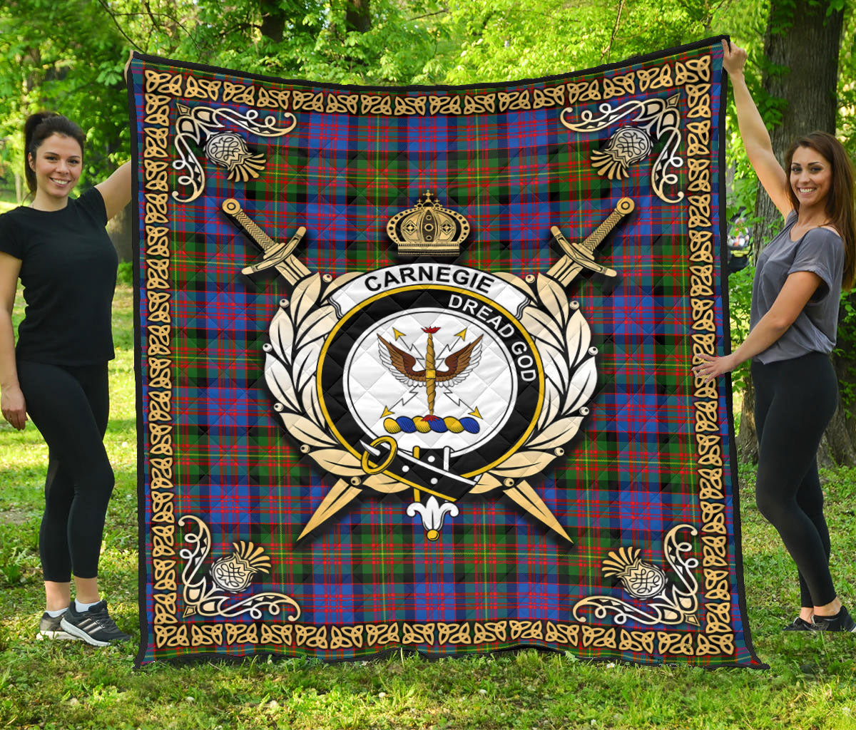 Carnegie Ancient Tartan Crest Premium Quilt - Celtic Thistle Style