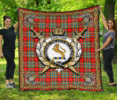 Chattan Tartan Crest Premium Quilt - Celtic Thistle Style