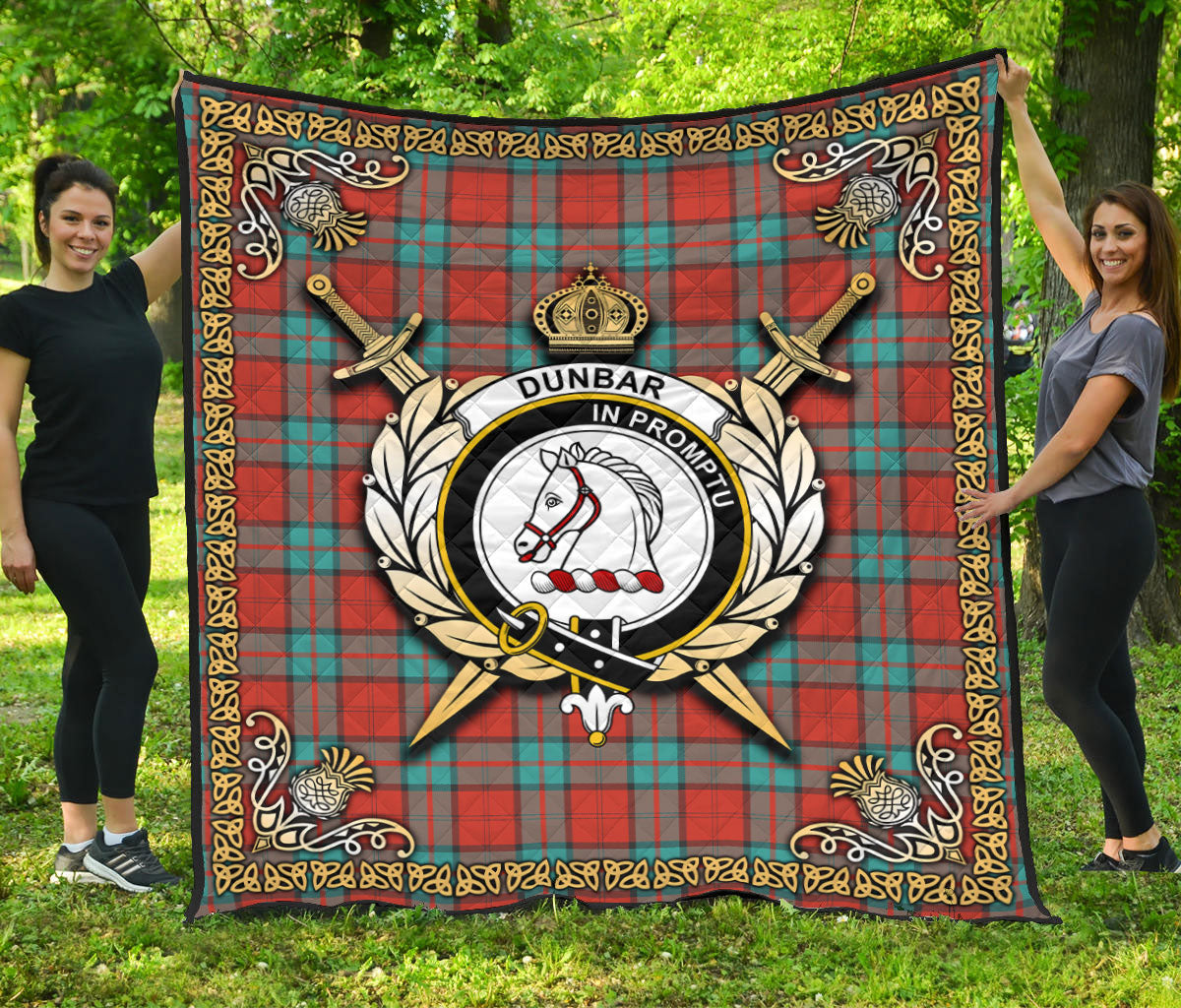 Dunbar Ancient Tartan Crest Premium Quilt - Celtic Thistle Style