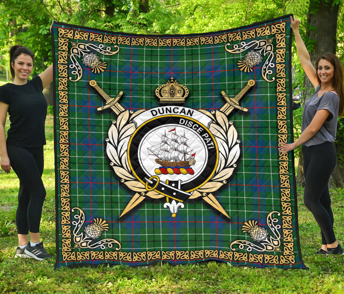 Duncan Ancient Tartan Crest Premium Quilt - Celtic Thistle Style