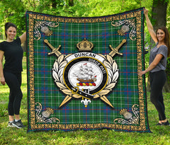 Duncan Ancient Tartan Crest Premium Quilt - Celtic Thistle Style