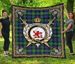 Farquharson Ancient Tartan Crest Premium Quilt - Celtic Thistle Style