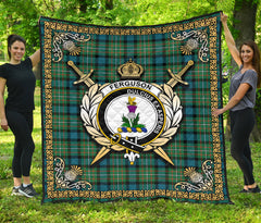 Ferguson Ancient Tartan Crest Premium Quilt - Celtic Thistle Style