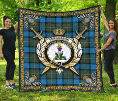 Fergusson Ancient Tartan Crest Premium Quilt - Celtic Thistle Style