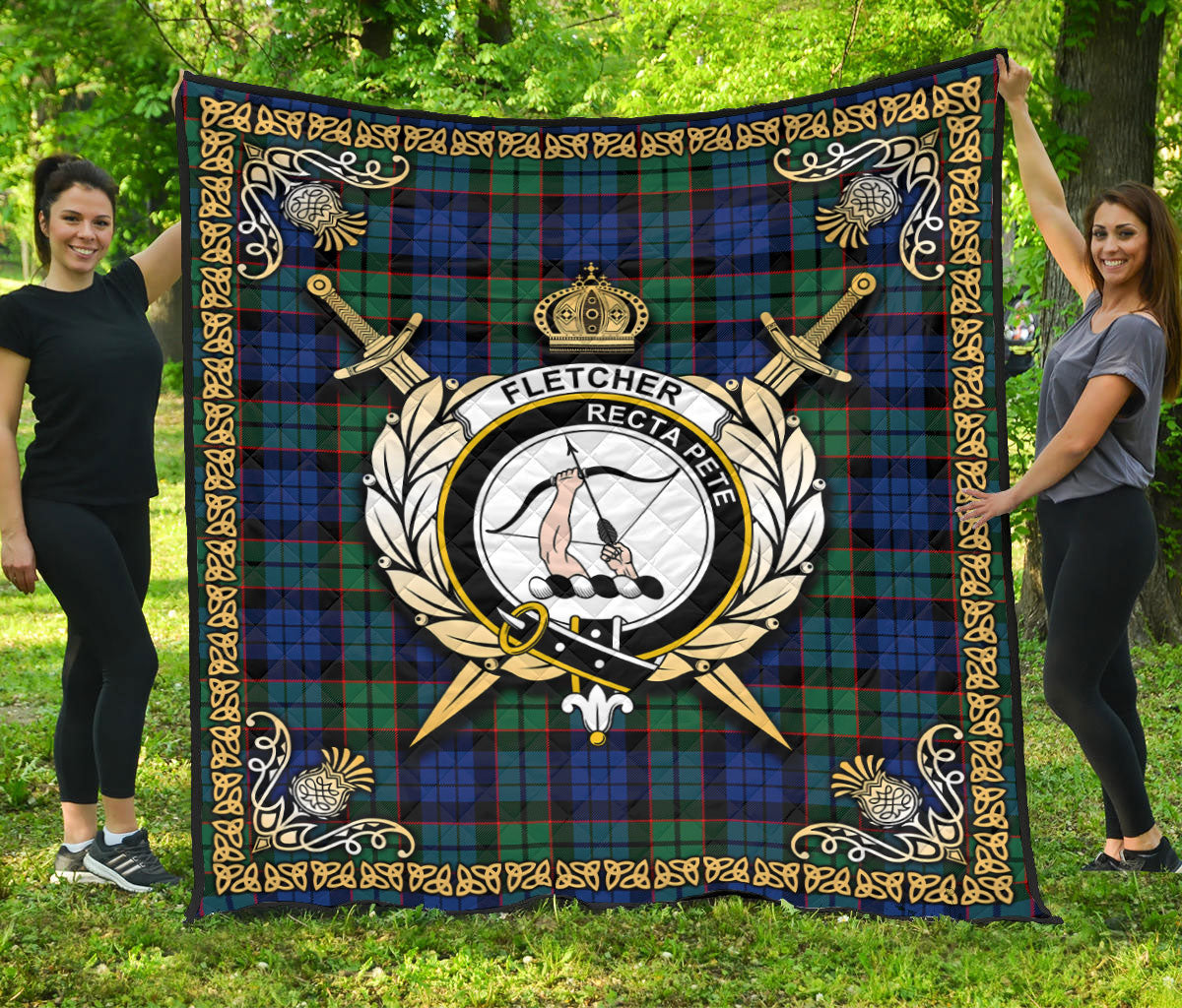 Fletcher Ancient Tartan Crest Premium Quilt - Celtic Thistle Style