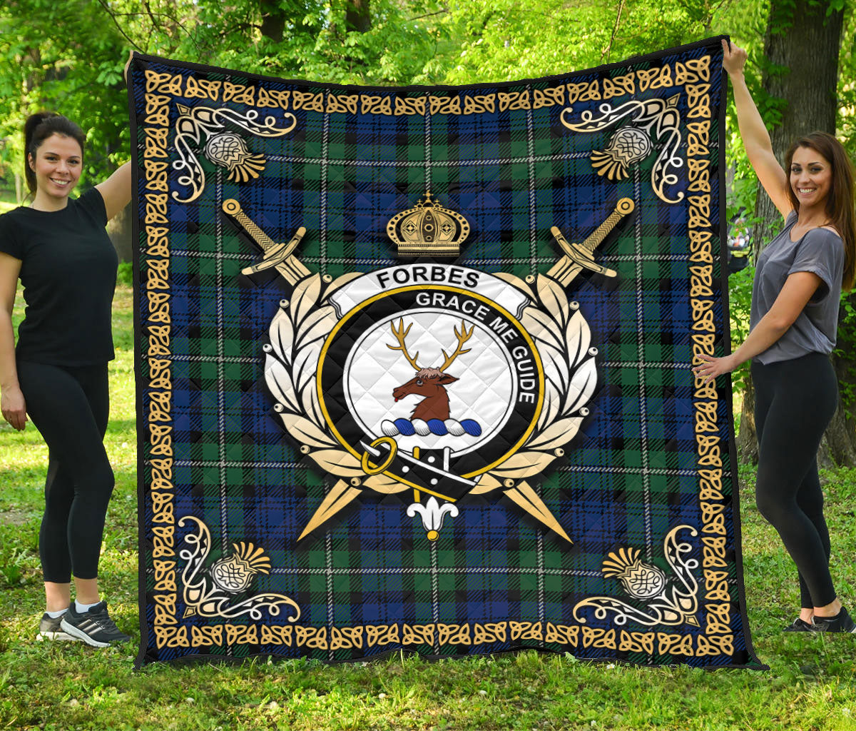 Forbes Ancient Tartan Crest Premium Quilt - Celtic Thistle Style