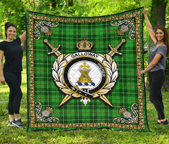 Galloway District Tartan Crest Premium Quilt - Celtic Thistle Style