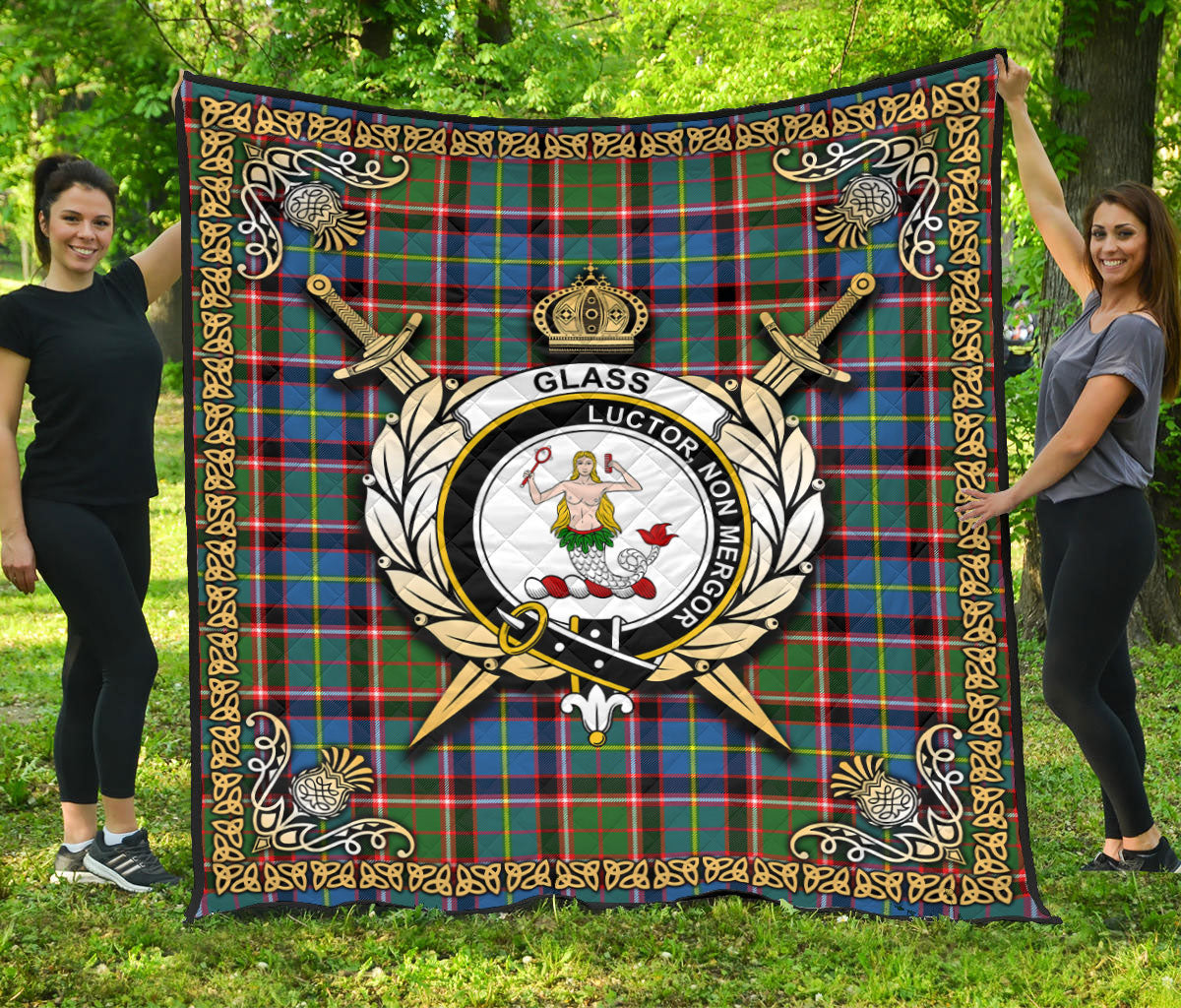 Glass Tartan Crest Premium Quilt - Celtic Thistle Style