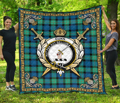 Gunn Ancient Tartan Crest Premium Quilt - Celtic Thistle Style