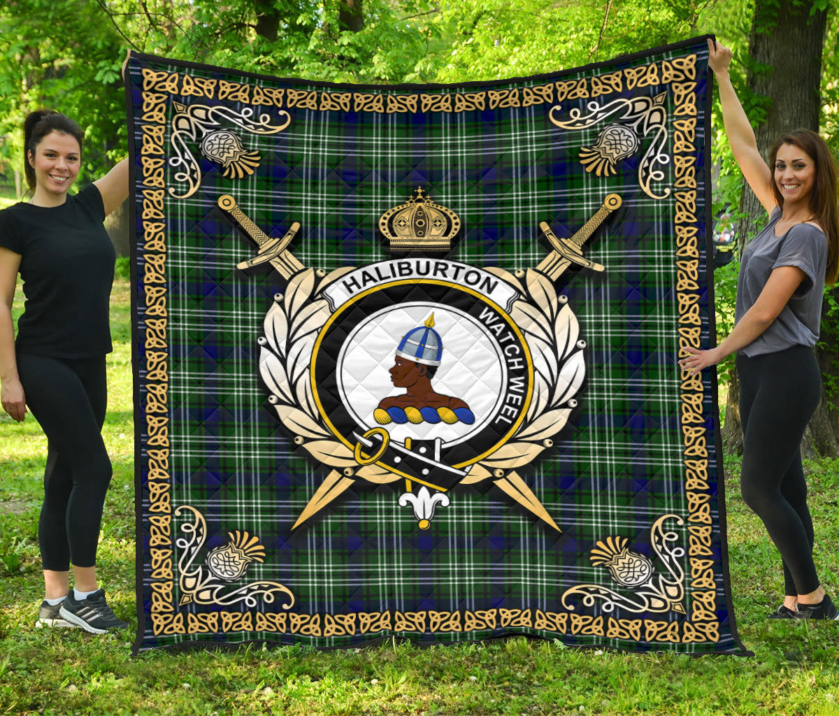 Haliburton Tartan Crest Premium Quilt - Celtic Thistle Style