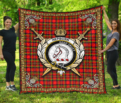 Hepburn Tartan Crest Premium Quilt - Celtic Thistle Style