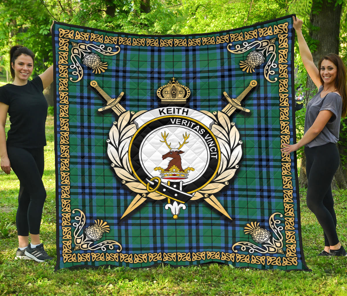 Keith Ancient Tartan Crest Premium Quilt - Celtic Thistle Style