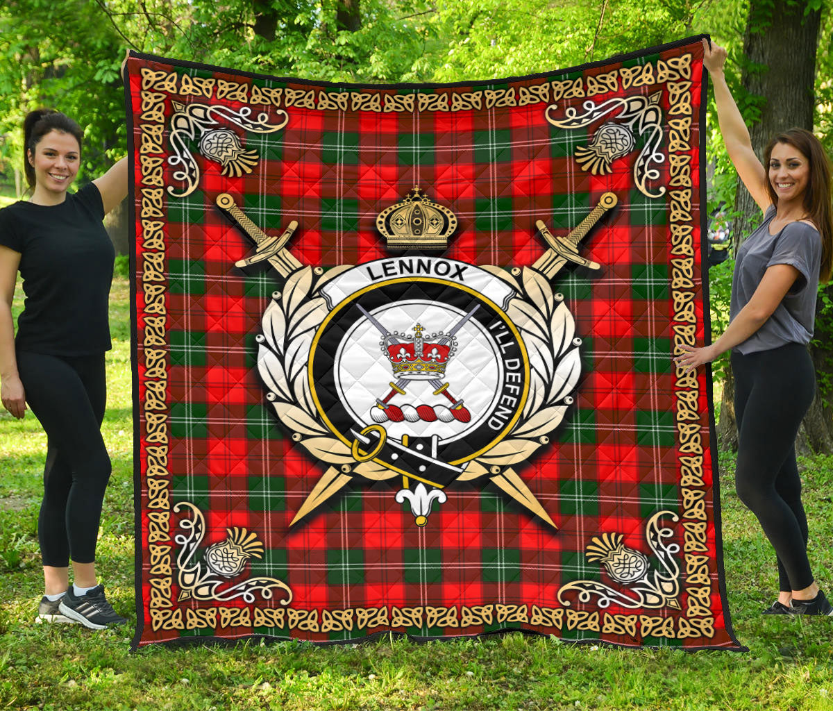 Lennox (Lennox Kincaid) Tartan Crest Premium Quilt - Celtic Thistle Style