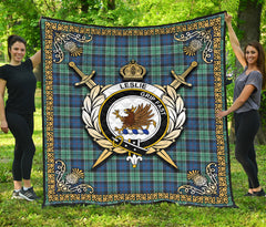 Leslie Hunting Ancient Tartan Crest Premium Quilt - Celtic Thistle Style
