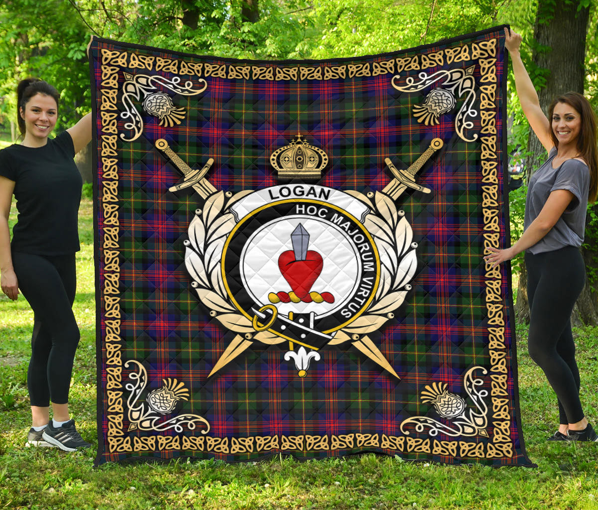 Logan Modern Tartan Crest Premium Quilt - Celtic Thistle Style