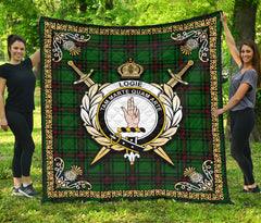 Logie Tartan Crest Premium Quilt - Celtic Thistle Style