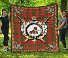 MacAulay Ancient Tartan Crest Premium Quilt - Celtic Thistle Style