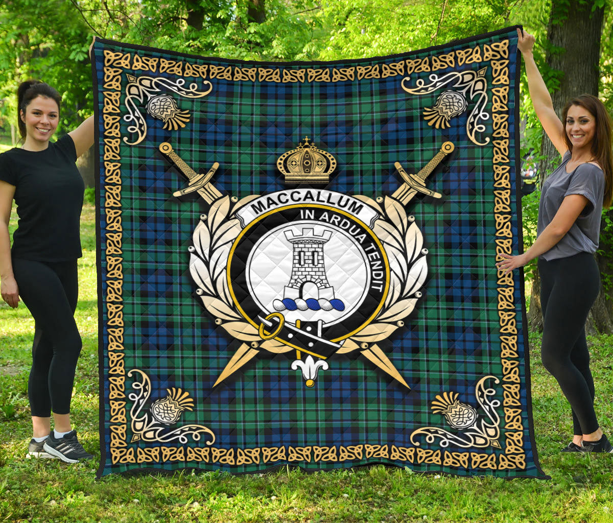 MacCallum Ancient Tartan Crest Premium Quilt - Celtic Thistle Style