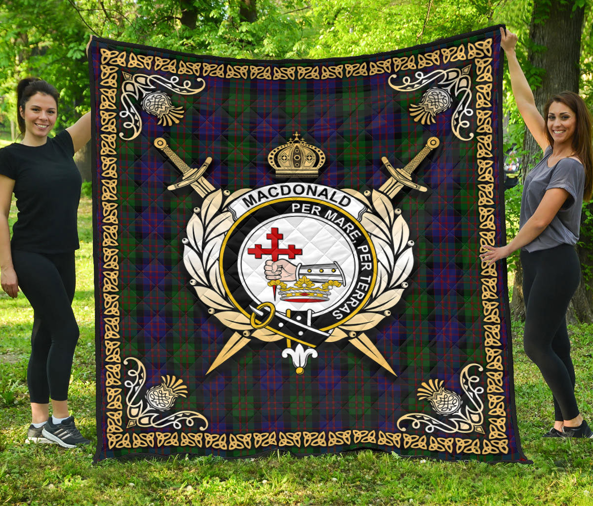 MacDonald Tartan Crest Premium Quilt - Celtic Thistle Style