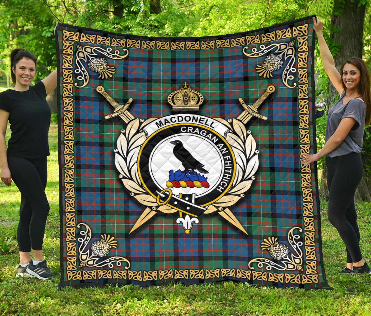 MacDonnell of Glengarry Ancient Tartan Crest Premium Quilt - Celtic Thistle Style